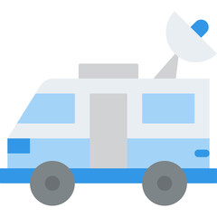 Blue and White Satellite Van with Communication Dish on Transparent Background for News Reporting and Broadcasting