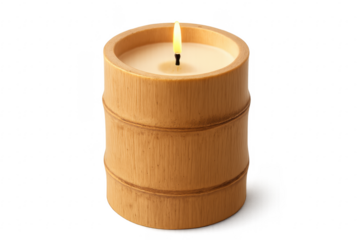 Bamboo candle burning with a flame, transparent background