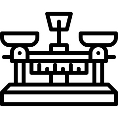 Black Outline Icon Of An Antique Balance Scale With Two Pans And A Central Beam On A Transparent Background