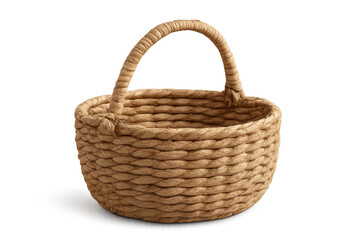 Obraz premium Empty natural rope basket with handle on transparent background