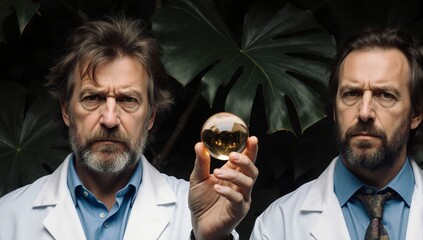 Mysterious scientists examine orb.