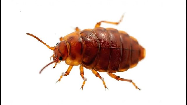 Detailed Macro Shot of a Bed Bug on a White Background.