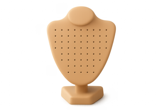 Beige jewelry display stand holding earrings on mannequin bust