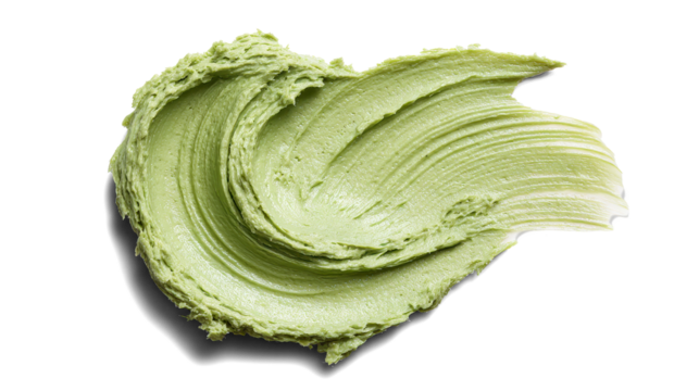 Pistachio green face mask smear, rich creamy matte texture, natural tone on white background. Transparent background