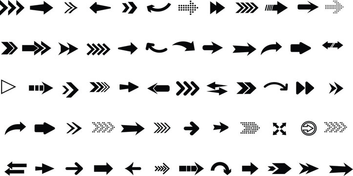  Arrow icon set. Arrow. Cursor. Black vector arrows icons. Collection different arrows sign. Modern simple arrows. Black arrow pointing to the right. Black direction pointer. Vector illustration.