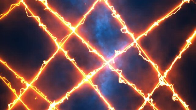 Abstract electric grid of glowing blue lightning bolts