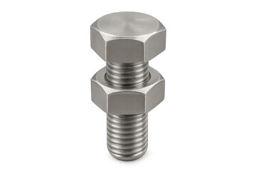 Stainless steel bolt and nut fastening on transparent background
