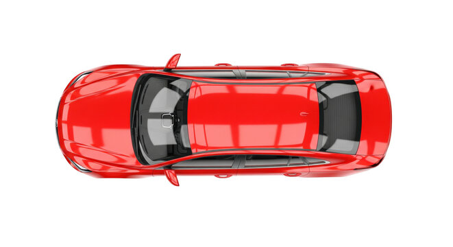 Top view red car PNG on transparent background &ndash; isolated modern automobile overhead clipart