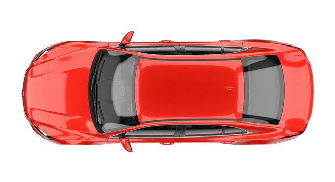 Top view red car PNG on transparent background &ndash; isolated modern automobile overhead clipart