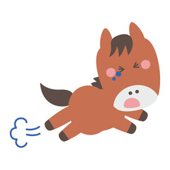 泣きながら走るかわいい馬のキャラクターイラスト素材