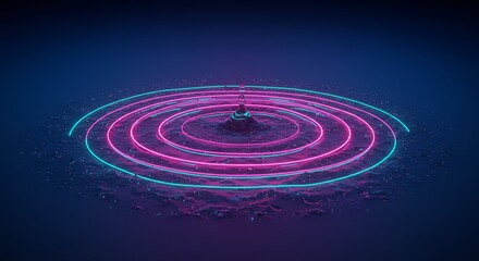 Obraz premium Neon neon neon circle on a dark background showing ripple effect in water with neon outlines, inspiration or spreading influence