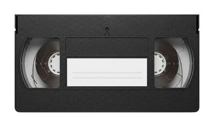 Black VHS videotape cassette with blank label, retro media tape, isolated on transparent background PNG clipart