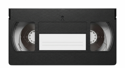Black VHS videotape cassette with blank label, retro media tape, isolated on transparent background PNG clipart