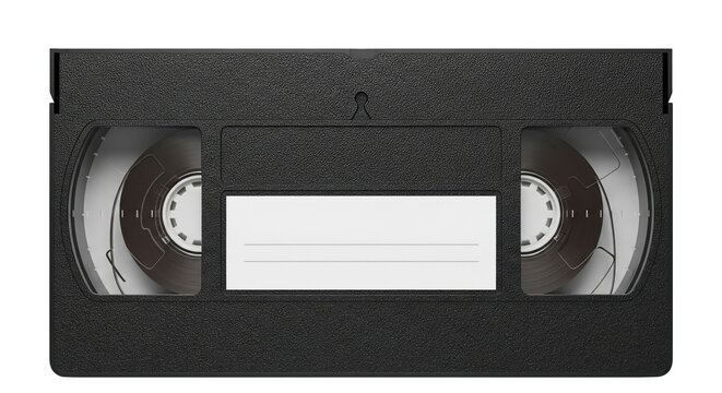 Black VHS videotape cassette with blank label, retro media tape, isolated on transparent background PNG clipart