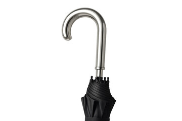 Closed black umbrella with hook metal handle