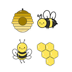 illustrasi lebah dan madu sebagai decorasi atau branding atau stiker