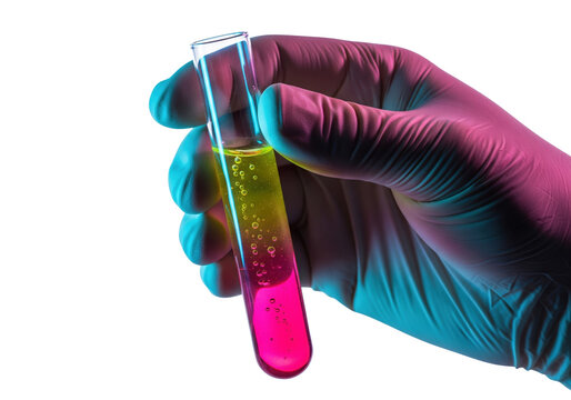 Gloved Hand Holding Test Tube with Colorful Liquid &mdash; Laboratory Science PNG on Transparent Background