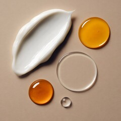 Assorted Cosmetic Creams and Serums Droplets on Neutral Surface