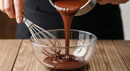 Pouring Melted Chocolate into Bowl for Cake Baking