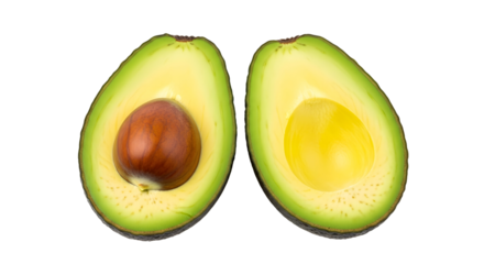 Halved avocado showing pit, inviting tropical flavor and healthy eating choices
