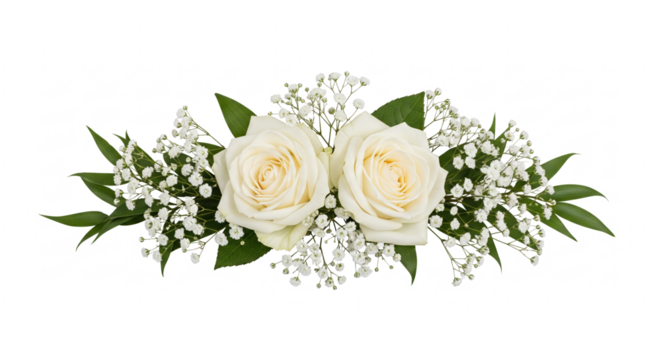 White Roses with Baby’s Breath Floral Arrangement – PNG Transparent Background Wedding Bouquet Clipart