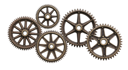 Intricate vintage bronze gears interlocking, symbolizing innovation and teamwork
