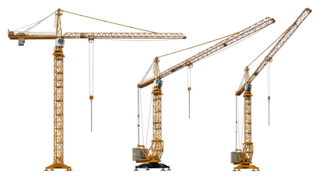 Construction cranes stand ready for new development projects in the city area