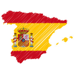 Spanish maps color hand drawn sketch. Vector concept illustration flag, scribble map. Country map for infographic, brochures and presentations isolated on white background. Vector illustration