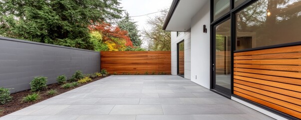 Modern Patio Gray Tile, Wood Accents, Outdoor Living Space , Patio, Design