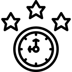 Clock Face With Three Stars Above Against Transparent Background Representing Success Achievement Goals And Time Management Outline Icon