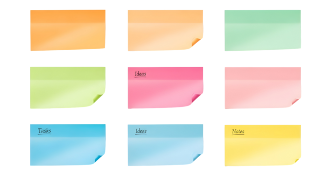Organize your thoughts with colorful sticky notes for tasks ideas and reminders