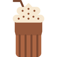 Chocolate Milkshake With Whipped Cream And A Straw On A Transparent Background Simple Flat Icon