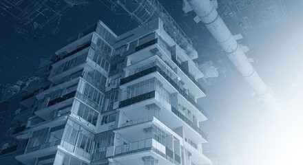 Obraz premium Detailed architectural blueprint design illustrating a modern building structure, symbolizing the conceptualization phase of construction ,future ,structural ,property