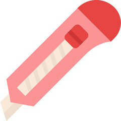 Coral Pink Utility Knife With Silver Blade and Red Cap On Transparent Background Stationary Tool For Cutting Paper And Craft Projects