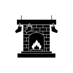 Fireplace with hanging socks on transparent background