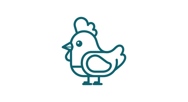 Outlined stylized teal chicken icon against a white background