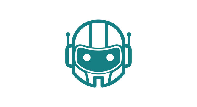 Teal vector icon of robot's head with antennae and circular helmet frame