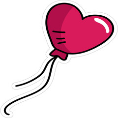 A Vivid Magenta Heart Shaped Balloon Floats Gracefully with Flowing Black Strings on a Clean White Background Perfect for Valentine's Day Celebrations