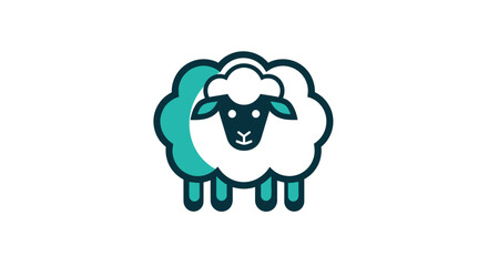 Cartoon sheep with white fluffy body and teal outlined head and legs © fast router