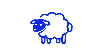 Blue-outlined, fluffy white cartoon sheep on a white background © fast router