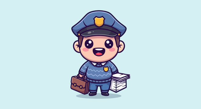 Cartoon cop with briefcase & papers
