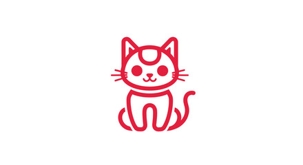 Fototapeta premium Red line art of a sitting cat