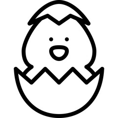 Cute Simple Outline Chick Hatching From Egg With Happy Expression Black And White Outline Drawing Transparent Background