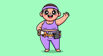 Fototapeta premium Animated woman with film tools