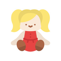 Cute Cartoon Blonde Girl Doll Wearing Red Dress Sitting Adorable Playful Toy Isolated Transparent Background Bright Colors