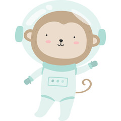 Cute Cartoon Monkey Astronaut Floating In Space Wearing A White Blue Spacesuit And Helmet With A Transparent Background