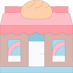 Cute Cartoon Bakery Shop With Pink Awning Peach Bread Sign And Blue Sky Window Panes On A Transparent Background