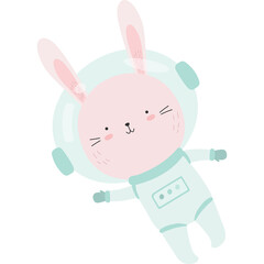 Cute Pink Bunny Astronaut Floating in Space Wearing a Light Blue Spacesuit and Helmet with a Transparent Background