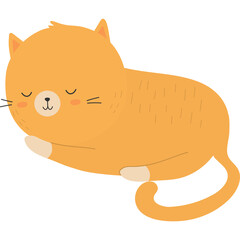 Cute Orange Tabby Cat Sleeping Peacefully with Closed Eyes Soft Warm Colors and Minimalist Flat Design Style Isolated on Transparent Background