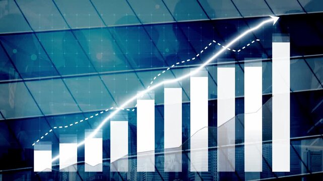 This image showcases a dynamic business growth graph with an upward arrow against a modern glass background, symbolizing financial success and strategic planning. Copula